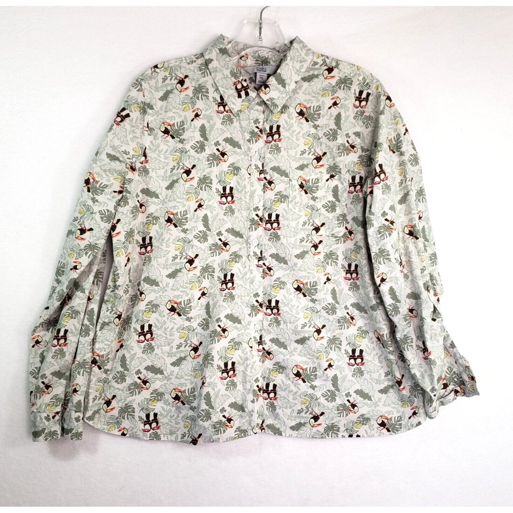 Croft‎ & Barrow Shirt Womens Petite XL Toucan Button Down Tropical Print Casual